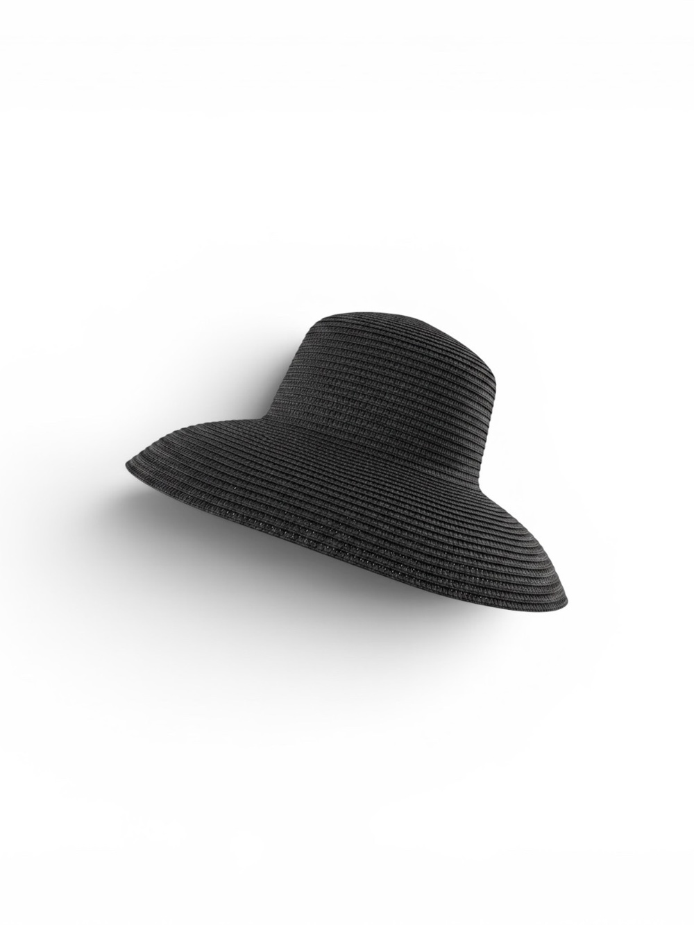 Wide-Brim Black Straw Sun Hat for Women